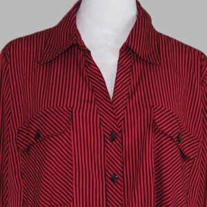 Studio Works Women's Red & Black Striped Long-Sleeve Button-Up Top Size 1X C2032